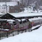 MBTA workers cleared a stuck commuter rail train from Weymouth Landing station last month.